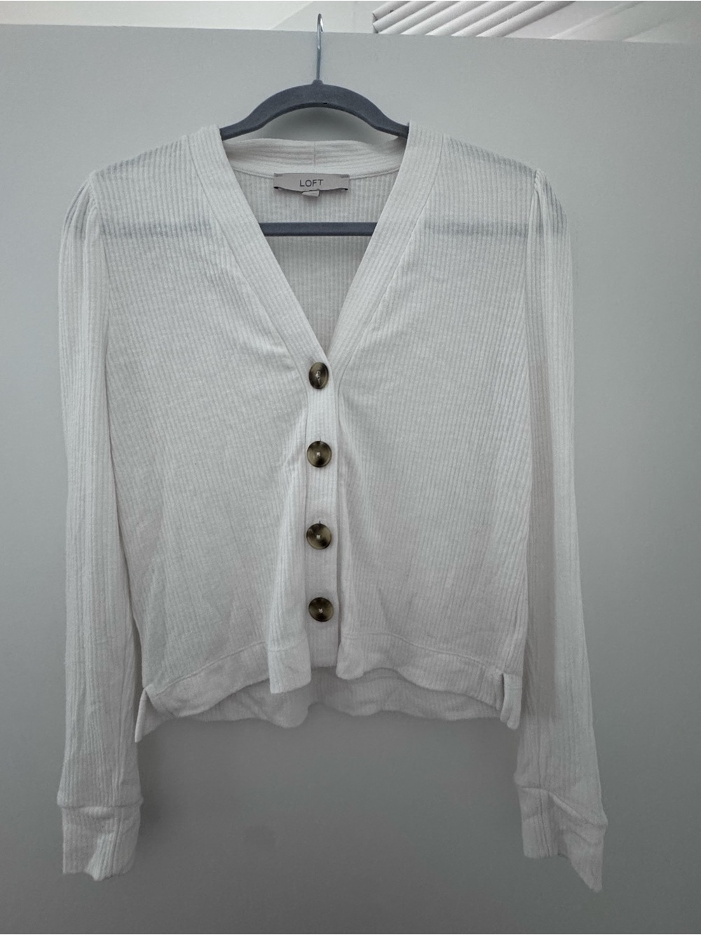 LOFT White Ribbed Button-Front Women’s Cardigan